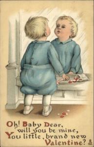 Valentine - Sweet Little Baby Boy in Mirror TUCK Baby Mine #219 Postcard