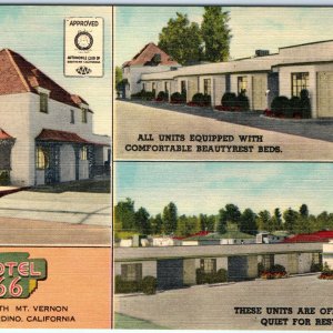 c1940s San Bernardino, Cali Motel 66 Postcard Best Western AAA CA Linen A88