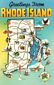 Vintage Postcard Greetings From Rhode Island State Map R. I. Pub Max Silverstein