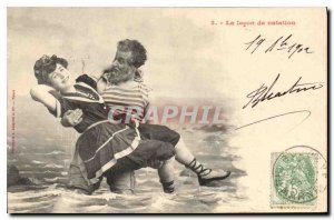 Postcard The Old Woman swimming lesson