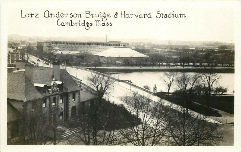 RPPC Postcard Larz Anderson & Harvard Stadium Cambridge MA