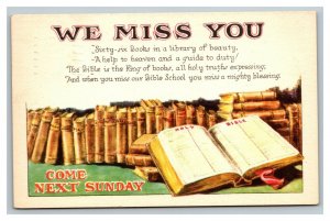 Vintage 1939 Postcard We Miss You at Church on Sunday Bible Nice Poem