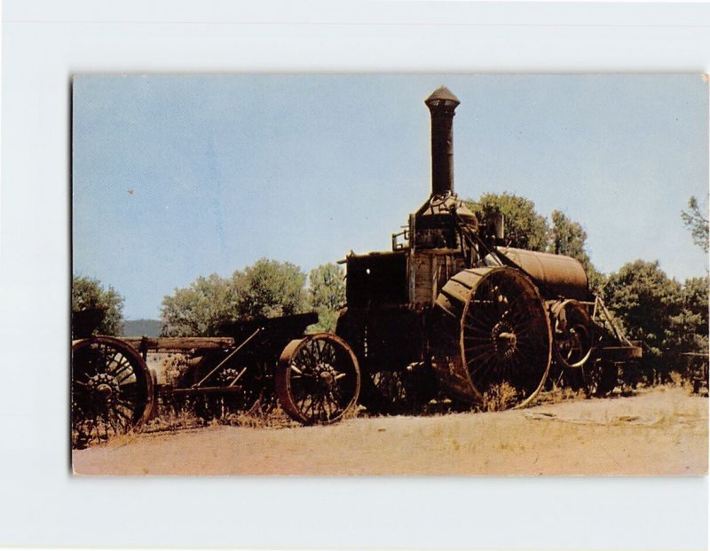 Postcard Steam tractor and trailer for loading, Angels Camp Museum, California United States