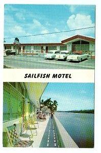 Sailfish Motel Cars Hollywood Beach Florida 1950s postcard