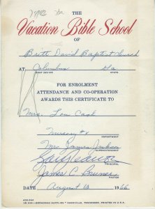 Vintage Ephemera/Paper: Vacation Bible School Certificate (1966)