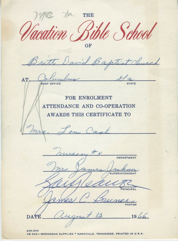 Vintage Ephemera/Paper: Vacation Bible School Certificate (1966)