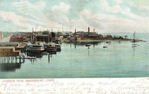 Vintage Postcard 1907 Harbor View Boats at Dock Bridgeport Connecticut CT 