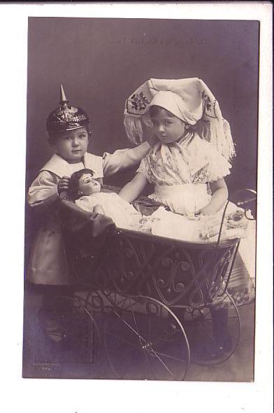 Boy and Girl with Baby Doll in Carriage, Photo of Children