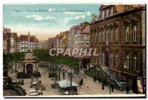 Old Postcard Liege Place du Marche and the Hotel de Ville Le Perron