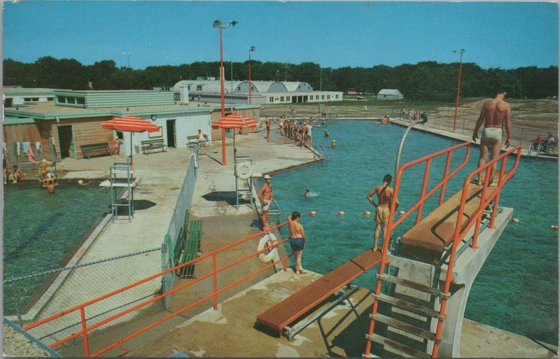 Postcard Swimming Pool Aurora IL 1957