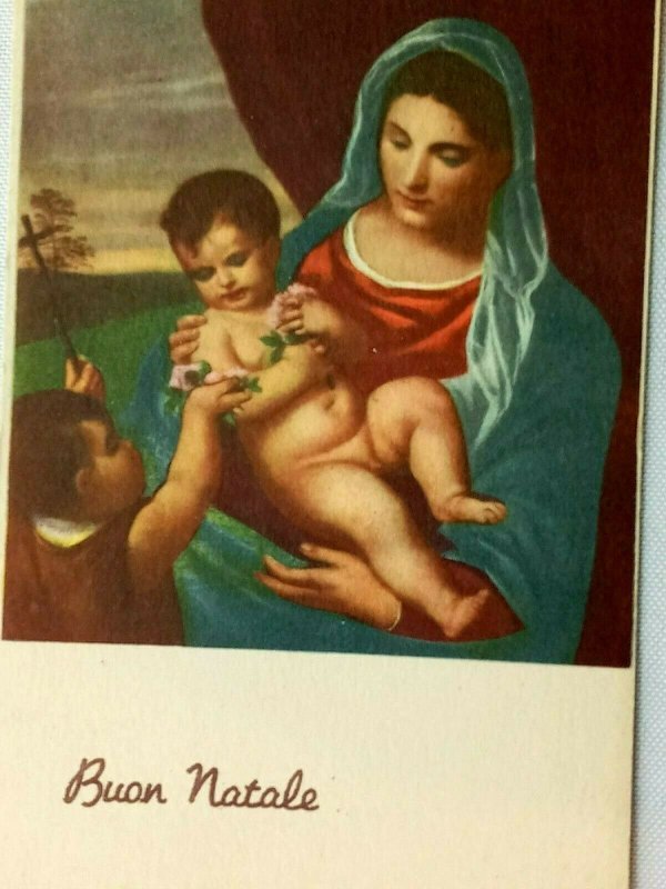 Vintage Postcard 1930's Buon Natale Woman and Two Younger Children Religious