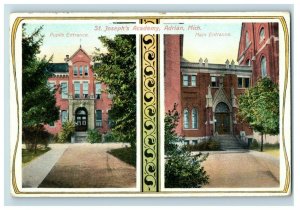 C. 1910 St. Joseph's Academy Entrance Adrian MI Postcard F58 