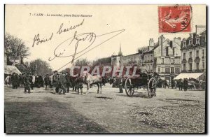 Old Postcard Caen Le Marche Place Saint Sauveur Horses TOP