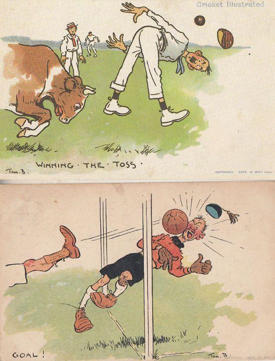 Tomr Browne Goal 1905 Antique & Repro Winning The Toss 2x Cricket Comic Postcard