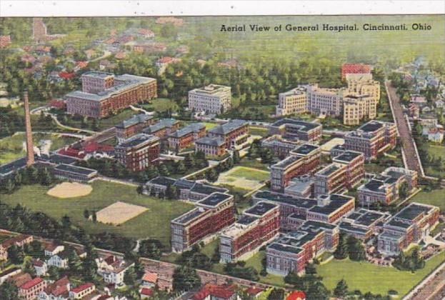 Ohio Cincinnati Aerial View Of General Hospital 1940