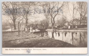 State View~B&W Rustic Bridge Central Park Davenport IA~PM 1908 Postcard