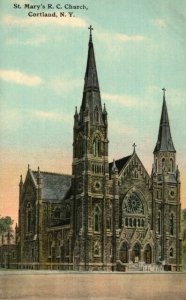 Vintage Postcard 1910's St. Mary's  R.C. Church Cortland NY New York