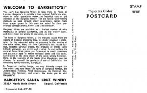 Santa Cruz Winery BARGETTO'S Soquel, CA Wine Barrels c1950s Vintage Postcard