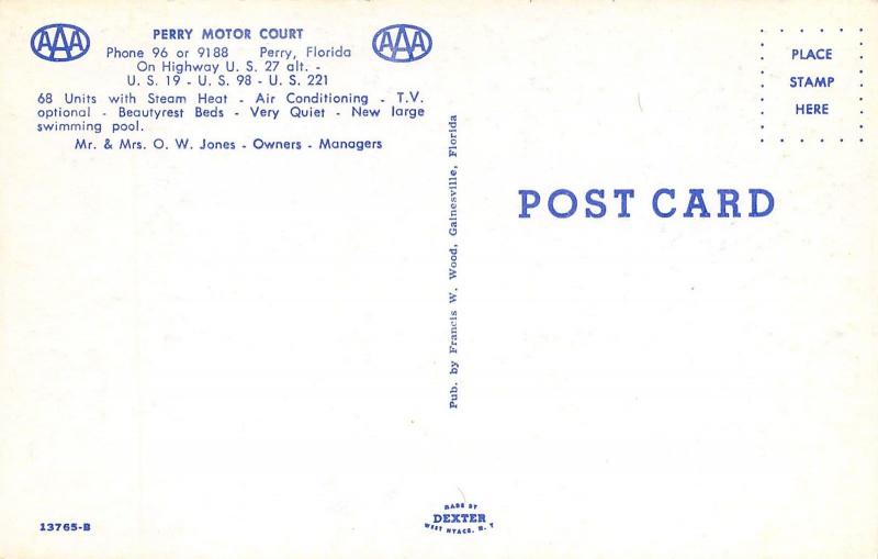 Perry Florida FL 1960s Postcard Perry Motor Court Swimming Pool