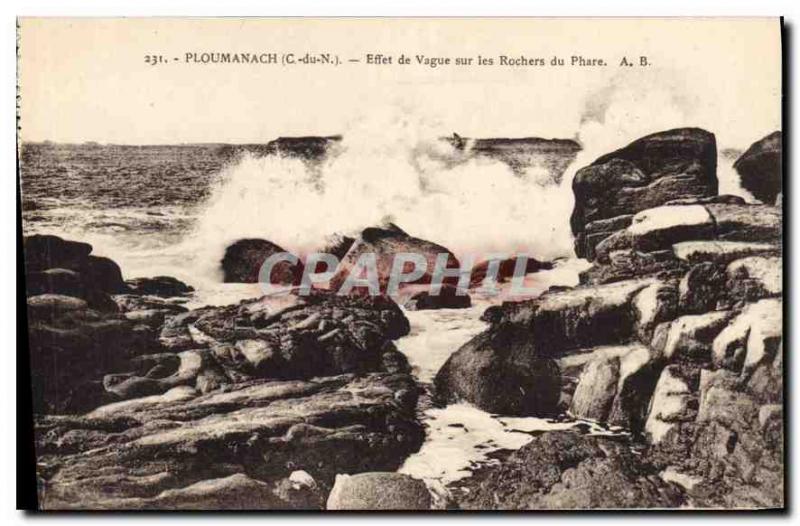 Postcard Old Ploumanach C N Wave Effect on the Rocks Lighthouse