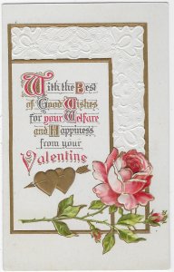 With the Best of Good Wishes Wishing You Valentine Embossed Printed Germany