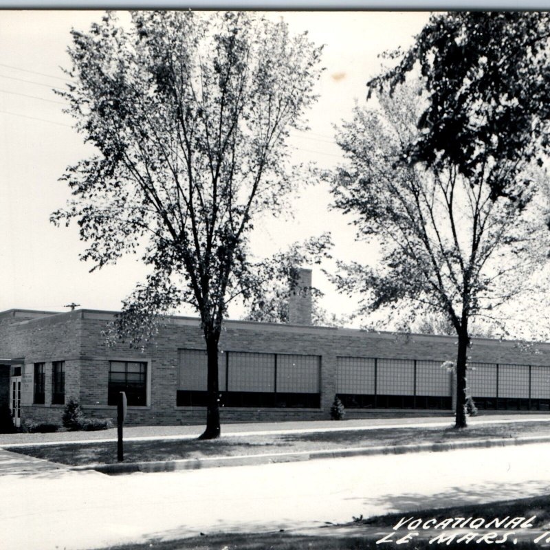 c1950s Le Mars, IA RPPC Vocational School Building Real Photo PC A107