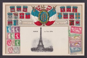 FRANCE, Postcard, Paris, Embossed Coat of Arms, Eiffel Tower