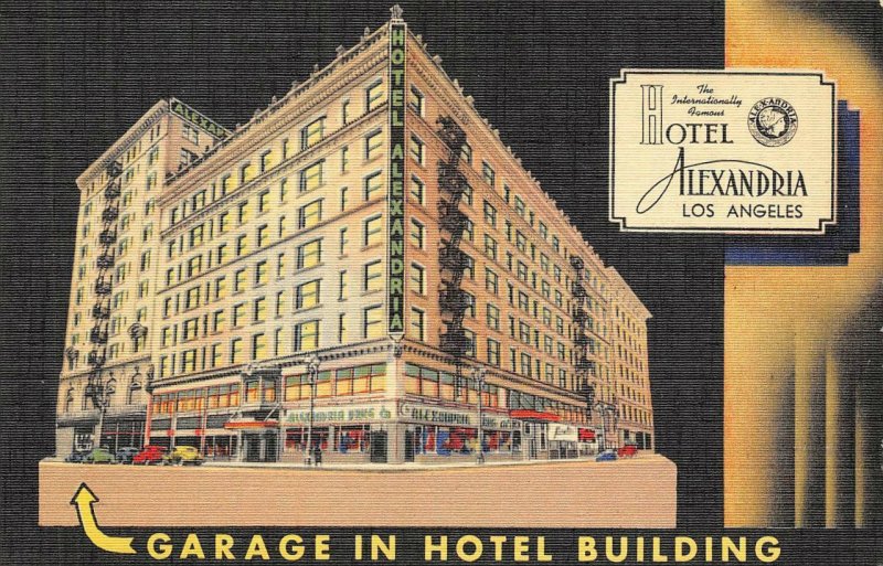 HOTEL ALEXANDRIA Los Angeles, California ca 1940s Vintage Linen Postcard