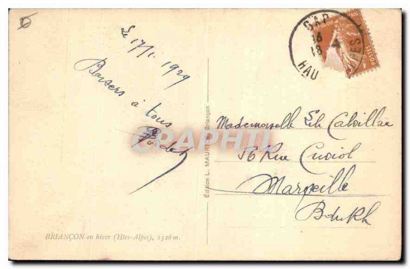 Old Postcard Briancon and winter Htes Alps