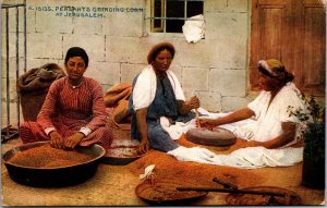 Israel Peasants Grinding Corn At Jerusalem Palestine Postcard C033