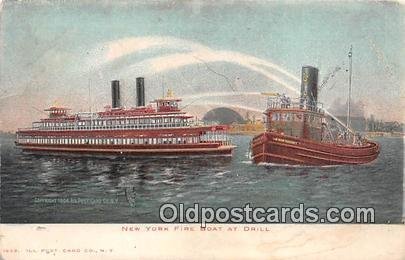 New York Fire Boat at Drill New York, USA 1907 Missing Stamp light stain on f...