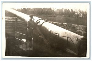 c1910's WW1 Europe Large Military Cannon Gun Mortar RPPC Photo Antique Postcard