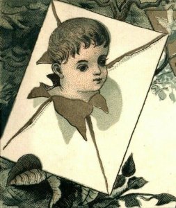 1870's-80's Engraved New Year's Card Baby Bursting Through Letter P161