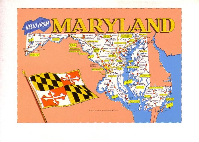 Hello from Maryland, Pictorial Map, State Flag