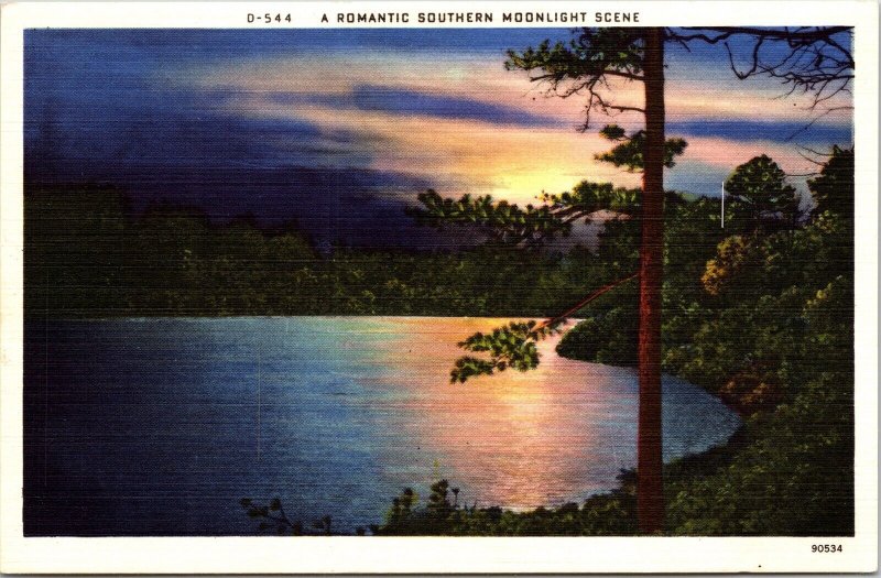 Romantic Southern Moonlight Scene Linen Reflection Asheville Nc Postcard 