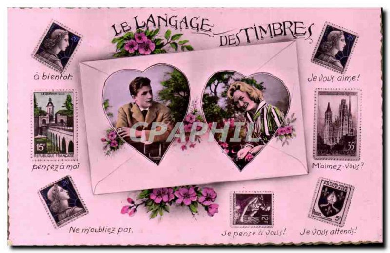 Old Postcard Fantaisie The language of the stamps