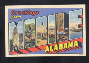 GREETINGS FROM MOBILE ALABAMA VINTAGE LARGE LETTER LINEN POSTCARD