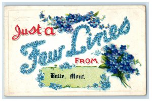 1913 Floral Letters, Just a Few Lines From Butte Montana MT Postcard
