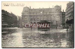 Old Postcard Paris Crue of the Seine Saint Lazare station in January 1910