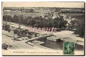 Old Postcard Ouistreham General view the swing bridge and the city