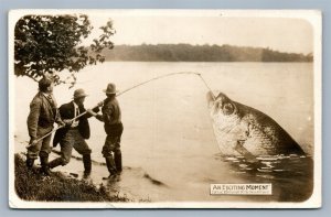 EXAGGERATED FISHING ANTIQUE REAL PHOTO POSTCARD RPPC