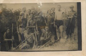 Romanian border guards with shovels instant photography postcard