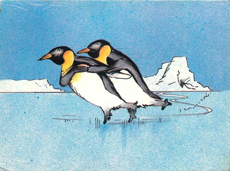 Skating Penguins by Silvey Jex postcard