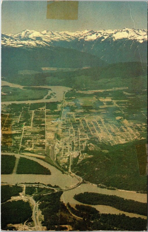Postcard BC Terrace Skeena River Aerial View Highway 16 Mountains 1960s S102