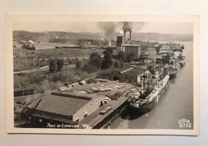 c.1950's Smoke Stacks Cargo Ships Unloading Port of Longview Wa. RPPC 2T3-637 