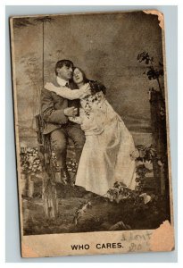 Vintage 1908 Photo Postcard Man & Woman Embracing Romantic Who Cares