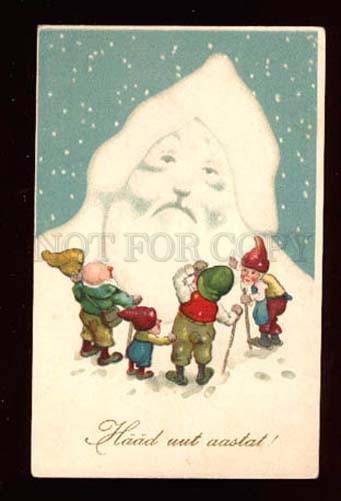 015543 Elf GNOME with big Snow Head of SANTA CLAUS vintage PC