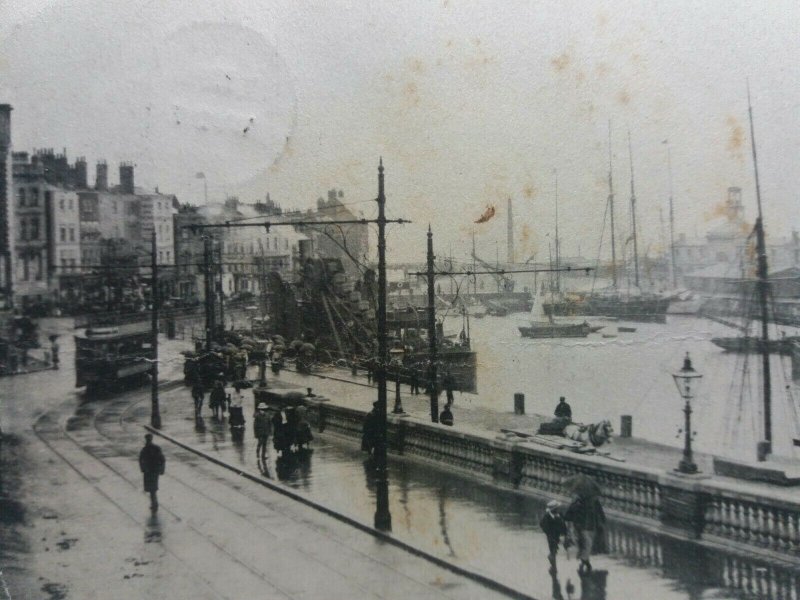 Antique Postcard Ramsgate Marine Parade Electric Tram Busy Street Scene c1904