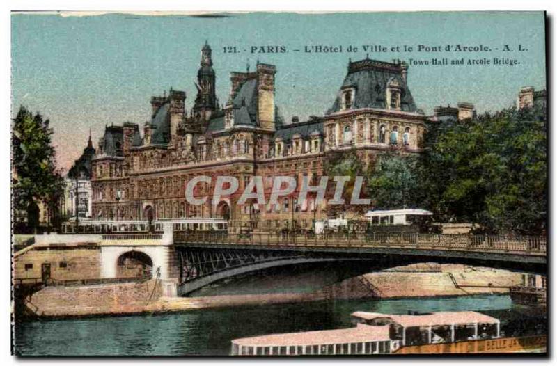 Paris Old Postcard L & # City 39hotel and bridge & # 39arcole