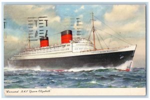 1959 Cunard R.M.P. Queen Ship Elizabeth Southampton Paquebot Vintage Postcard